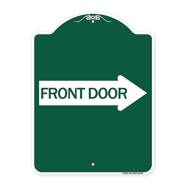 Signmission Front Door With Right Arrow, Green & White Aluminum Architectural Sign, 18" x 24", GW-1824-24389 A-DES-GW-1824-24389 - main